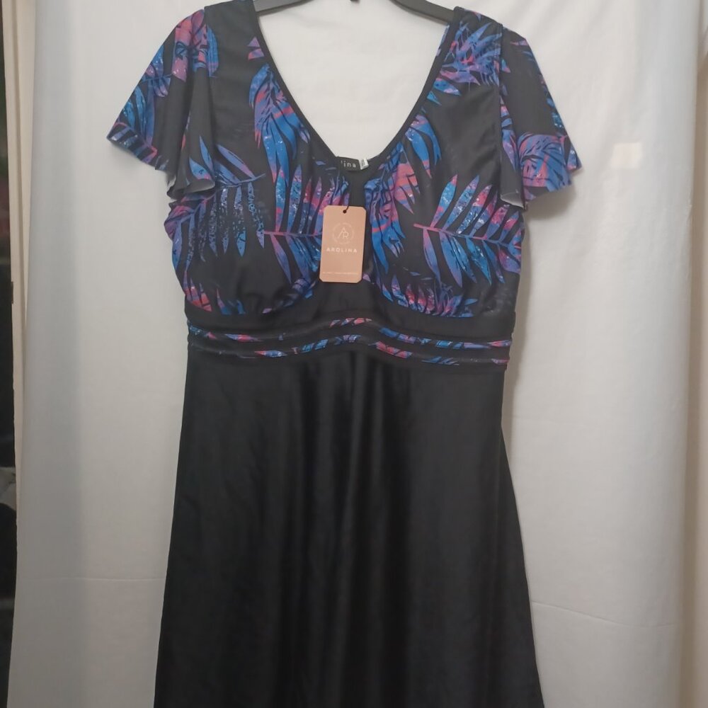 AROLINA TROPICAL LEAF PRINT SWIM DRESS - Picture 12 of 12